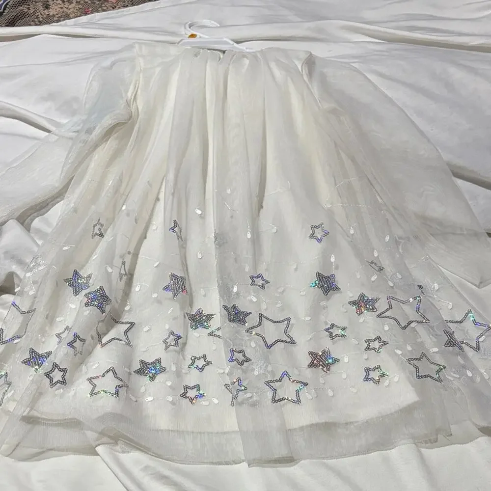 Cat & Jack S 6/6x White Dress with Holographic Stars a line swing style nwt